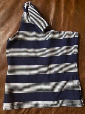 bishop + young Navy and White One-Shoulder Striped Tank